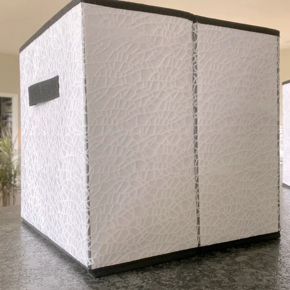 NEW! Two-Pack Storage Cubes With Handles Foldable White Eyelet With Black Trim